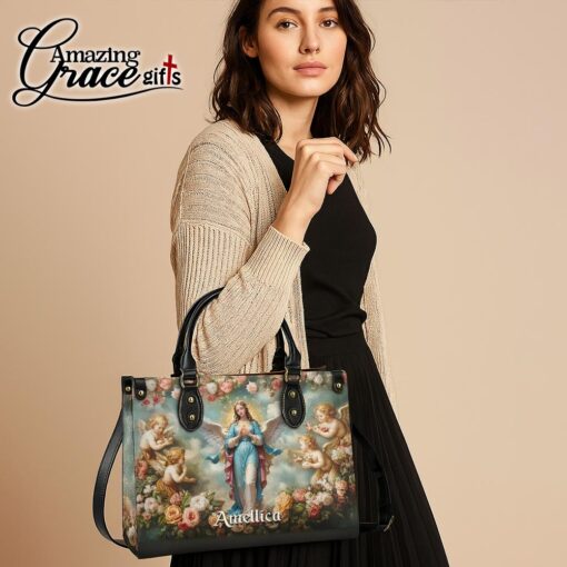Halo Of Roses Virgin Mary - Leather Handbag L - Image 5