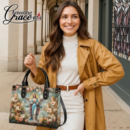 Halo Of Roses Virgin Mary - Leather Handbag L - Image 6