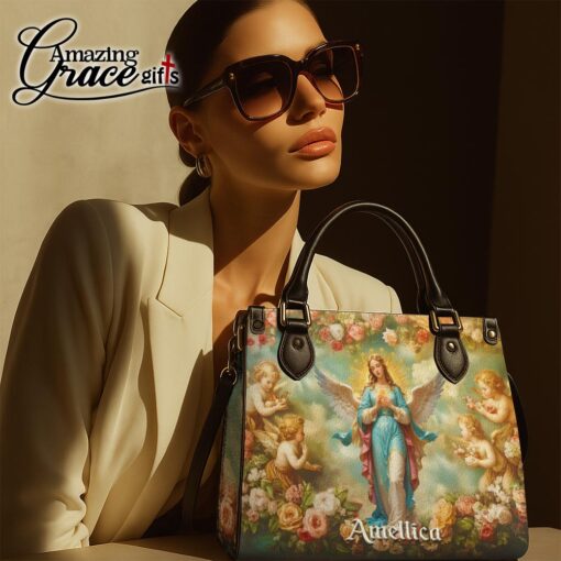 Halo Of Roses Virgin Mary - Leather Handbag L - Image 7