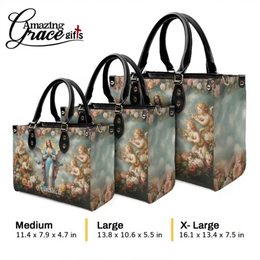 Halo Of Roses Virgin Mary - Leather Handbag L - Image 10