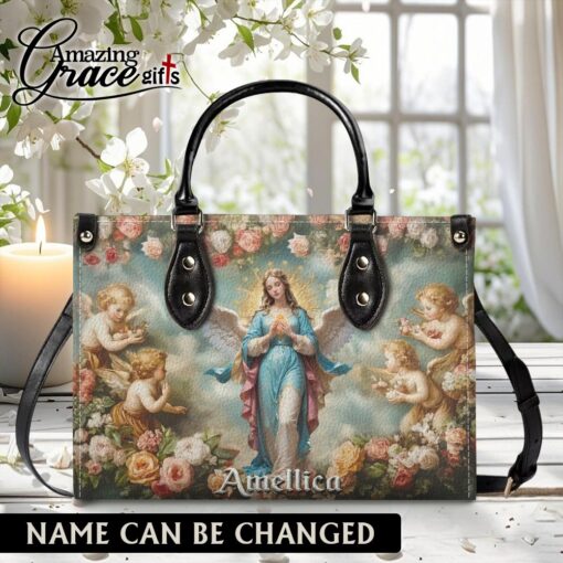 Halo Of Roses Virgin Mary - Leather Handbag L