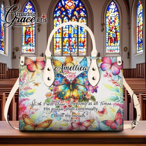 I Will Bless The Lord At All Times - Leather Handbag XL - Image 8