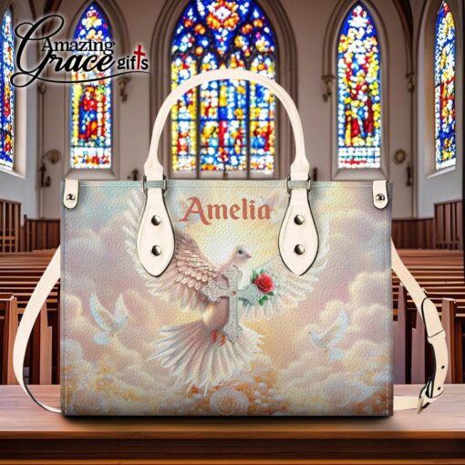 Jesus's Dove Cross Christian Faith - Leather Handbag L - Image 8