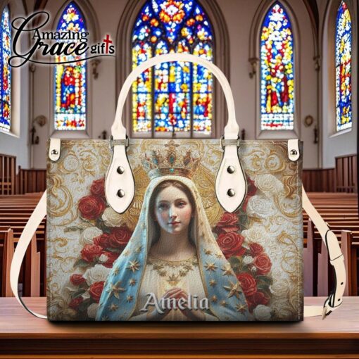 Christ's Mother Virgin Mother Halo Of Roses - Leather Handbag M - Image 8