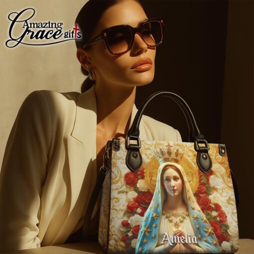 Christ's Mother Virgin Mother Halo Of Roses - Leather Handbag M - Image 7