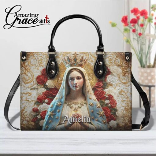 Christ's Mother Virgin Mother Halo Of Roses - Leather Handbag M - Image 9