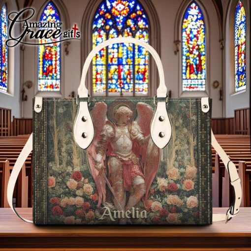 Archangel's Triumph Halo Of Roses Christ Jesus  - Leather Handbag M - Image 8