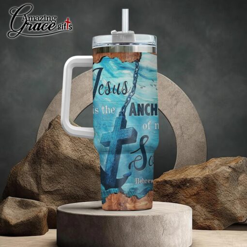 Ocean Jesus Is The Anchor Of My Soul  - Stainless Steel Tumbler 40oz - Image 3
