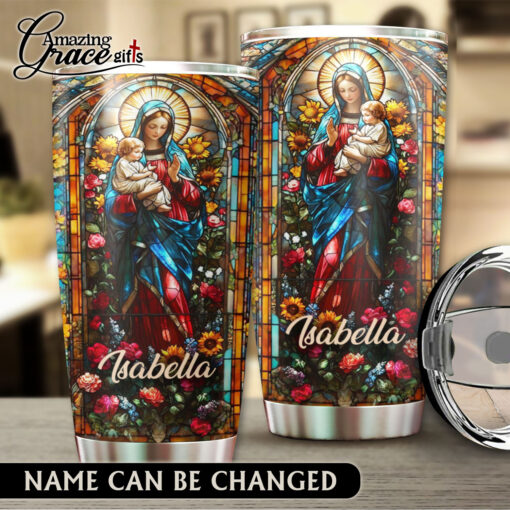 Grained Glass Virgin Mary Jesus Christ's Mother - Stainless Steel Tumbler 20oz