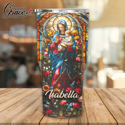 Grained Glass Virgin Mary Jesus Christ's Mother - Stainless Steel Tumbler 30oz - Image 2