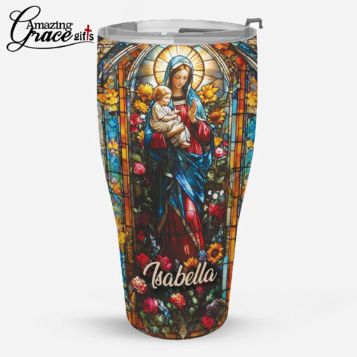 Grained Glass Virgin Mary Jesus Christ's Mother - Stainless Steel Tumbler 30oz - Image 4