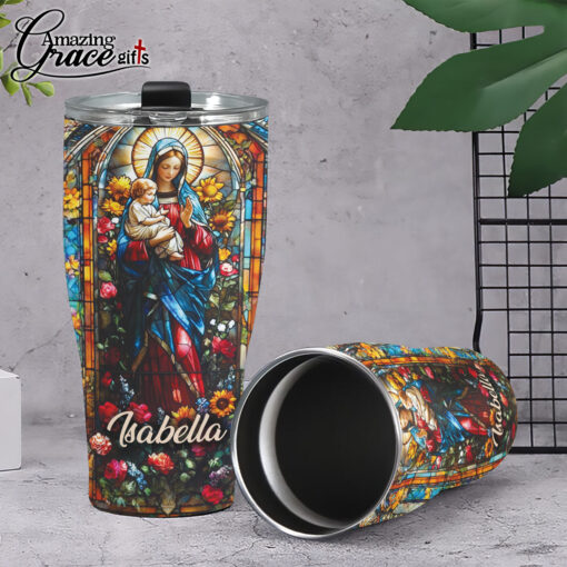 Grained Glass Virgin Mary Jesus Christ's Mother - Stainless Steel Tumbler 30oz - Image 5