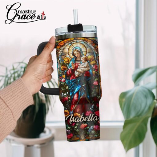 Grained Glass Virgin Mary Jesus Christ's Mother - Stainless Steel Tumbler 40oz - Image 2