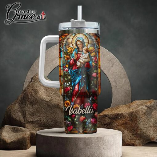 Grained Glass Virgin Mary Jesus Christ's Mother - Stainless Steel Tumbler 40oz - Image 3
