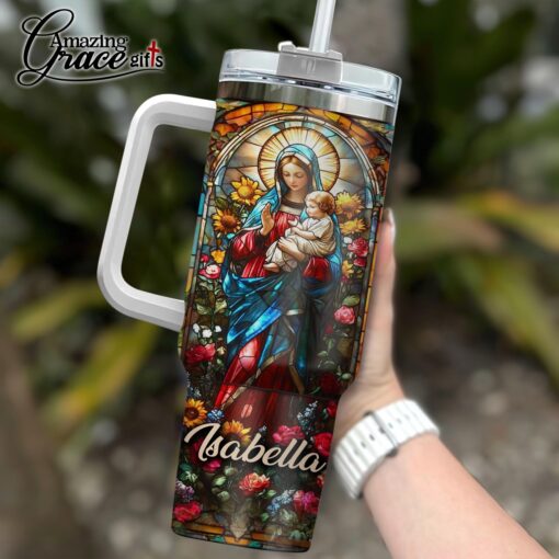 Grained Glass Virgin Mary Jesus Christ's Mother - Stainless Steel Tumbler 40oz - Image 4