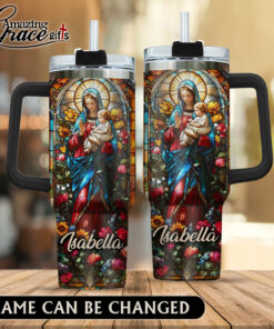 Grained Glass Virgin Mary Jesus Christ's Mother - Stainless Steel Tumbler 40oz