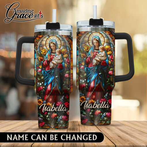 Grained Glass Virgin Mary Jesus Christ's Mother - Stainless Steel Tumbler 40oz