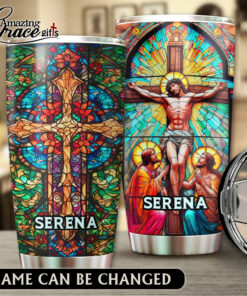 Grained Glass Jesus Christ Cross  - Stainless Steel Tumbler 20oz