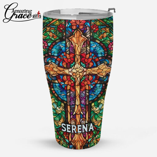 Grained Glass Jesus Christ Cross  - Stainless Steel Tumbler 30oz - Image 4