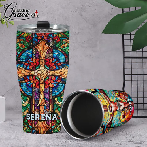 Grained Glass Jesus Christ Cross  - Stainless Steel Tumbler 30oz - Image 5