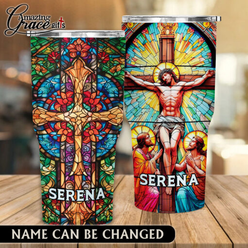 Grained Glass Jesus Christ Cross  - Stainless Steel Tumbler 30oz