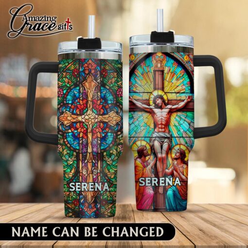 Grained Glass Jesus Christ Cross  - Stainless Steel Tumbler 40oz