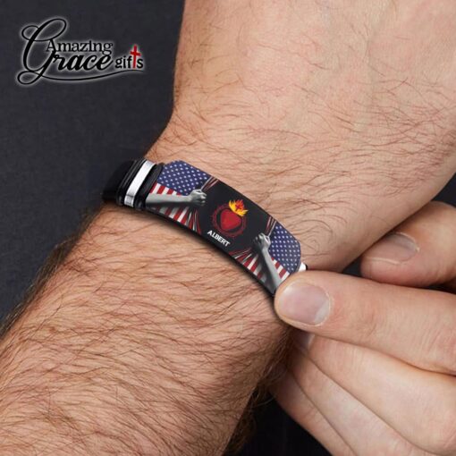 American Flag Sacred Heart Patriotic Christian - Bracelet - Image 2