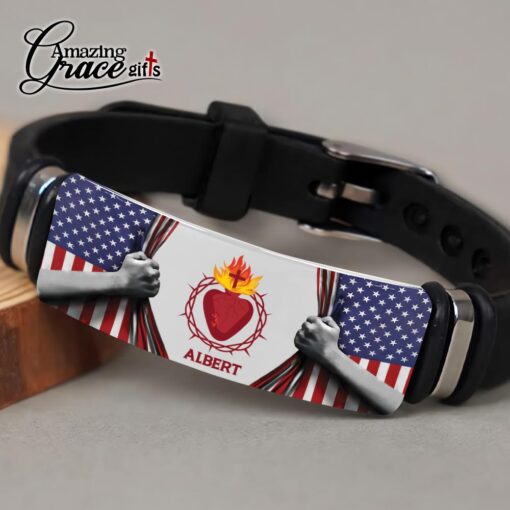 American Flag Sacred Heart Patriotic Christian - Bracelet - Image 3
