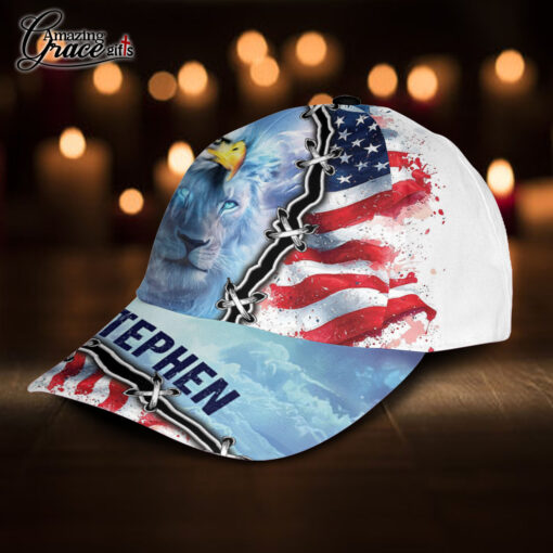 Lion Eagle American Flag Patriotic Christian - Classic Cap - Image 2