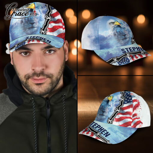 Lion Eagle American Flag Patriotic Christian - Classic Cap - Image 3