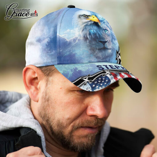 Lion Eagle American Flag Patriotic Christian - Classic Cap - Image 4