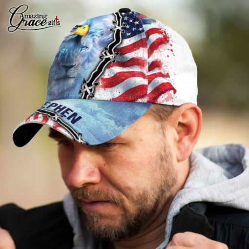Lion Eagle American Flag Patriotic Christian - Classic Cap - Image 5