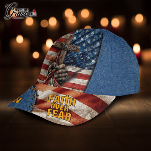 American Flag Cross Faith Over Fear - Classic Cap - Image 2