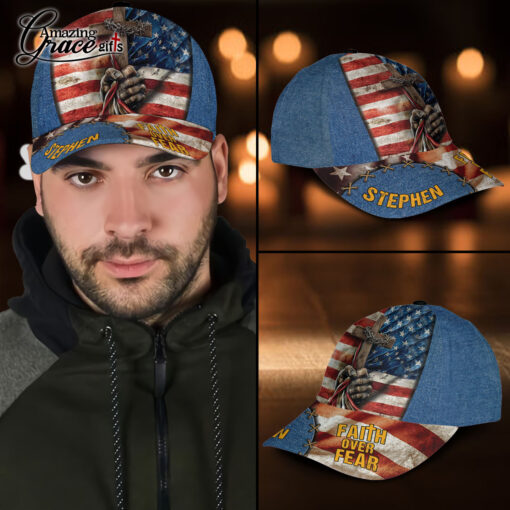 American Flag Cross Faith Over Fear - Classic Cap - Image 3
