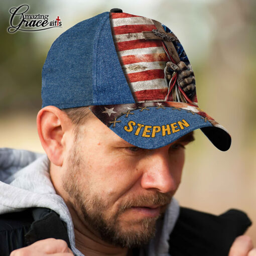 American Flag Cross Faith Over Fear - Classic Cap - Image 4