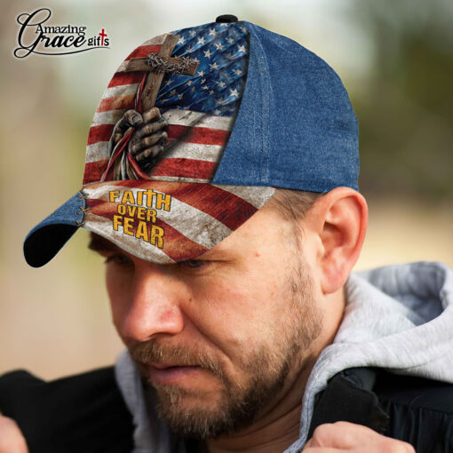 American Flag Cross Faith Over Fear - Classic Cap - Image 5