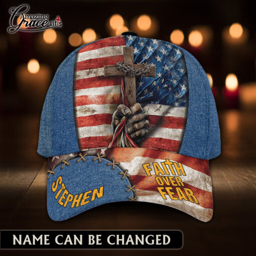 American Flag Cross Faith Over Fear - Classic Cap