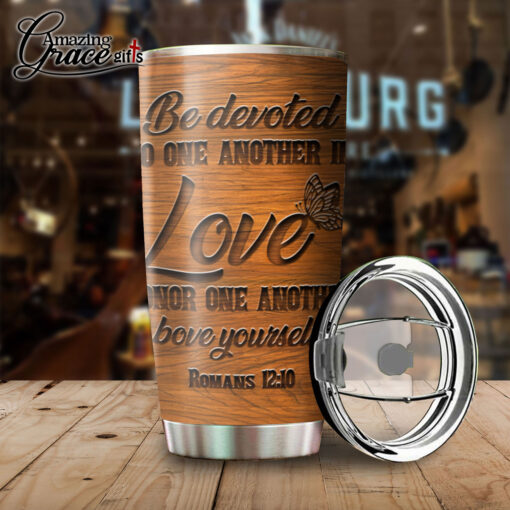 Faith Tree Be Devoted To One Another In Love - Stainless Steel Tumbler 20oz - Image 4