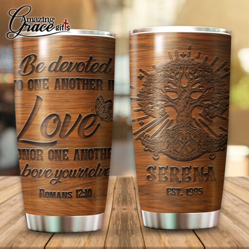 Faith Tree Be Devoted To One Another In Love - Stainless Steel Tumbler 20oz - Image 5