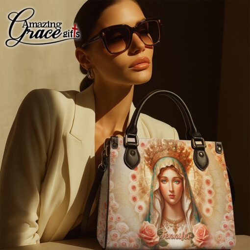 Rose Flower Virgin Mary Grace Jesus Christ's Mother - Leather Handbag M - Image 7