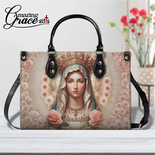 Rose Flower Virgin Mary Grace Jesus Christ's Mother - Leather Handbag M - Image 9