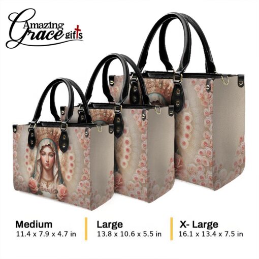 Rose Flower Virgin Mary Grace Jesus Christ's Mother - Leather Handbag M - Image 10