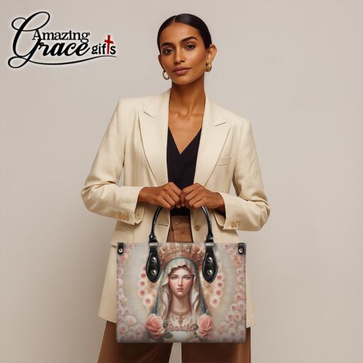 Rose Flower Virgin Mary Grace Jesus Christ's Mother - Leather Handbag M - Image 2