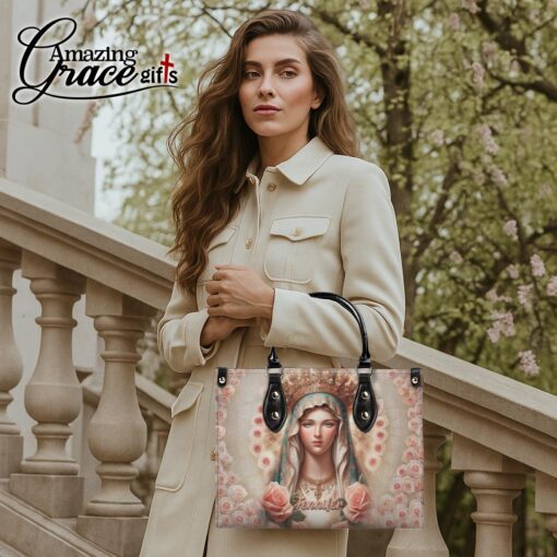 Rose Flower Virgin Mary Grace Jesus Christ's Mother - Leather Handbag M - Image 3