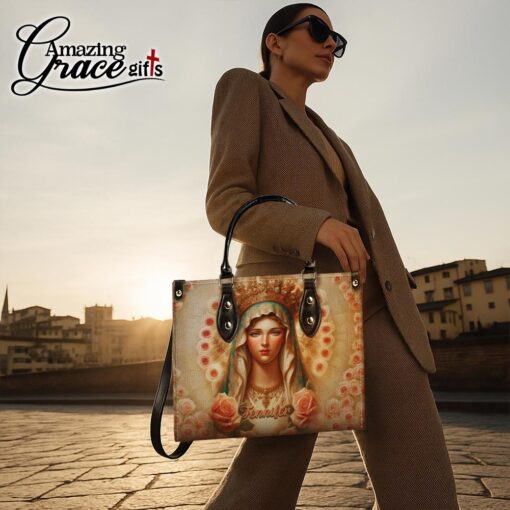 Rose Flower Virgin Mary Grace Jesus Christ's Mother - Leather Handbag M - Image 4