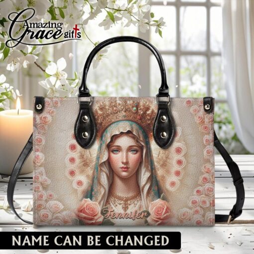 Rose Flower Virgin Mary Grace Jesus Christ's Mother - Leather Handbag M