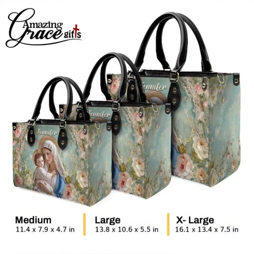 Flowers Virgin Mary Christ's Mother Holding Baby Jesus - Leather Handbag XL - Image 10