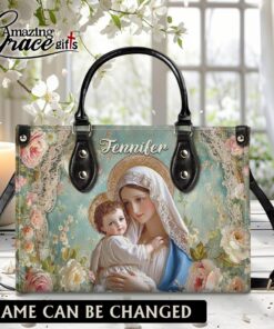 Flowers Virgin Mary Christ's Mother Holding Baby Jesus - Leather Handbag L
