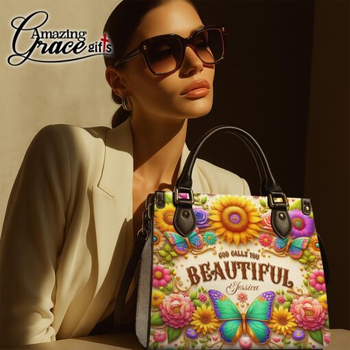 Colorful Butterfly Flower God Calls You Beautiful Christian - Leather Handbag XL - Image 7