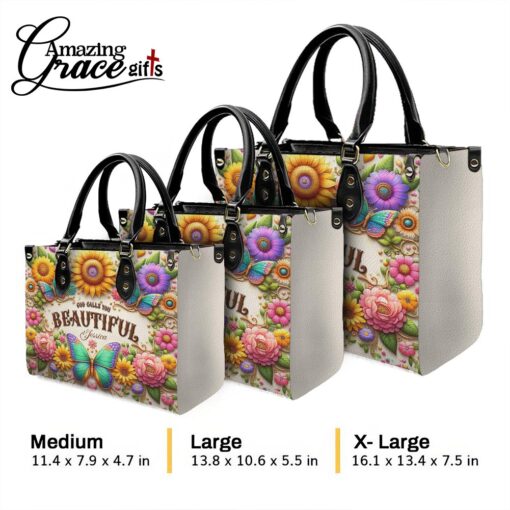 Colorful Butterfly Flower God Calls You Beautiful Christian - Leather Handbag XL - Image 10